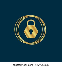 Gold button with lock icon.gold lock emblem, label, badge,sticker, logo. 