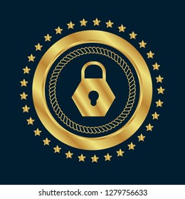 Gold button with lock icon.gold lock emblem, label, badge,sticker, logo. 