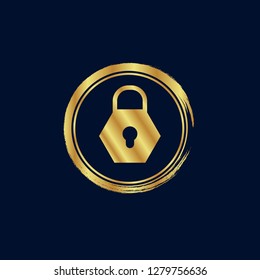 Gold button with lock icon.gold lock emblem, label, badge,sticker, logo. 