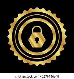 Gold button with lock icon.gold lock emblem, label, badge,sticker, logo. 