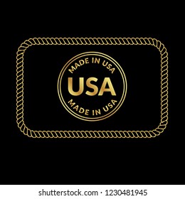 Gold button with made in usa. emblem, label, badge,sticker, logo. Designed for celebration or anniversary