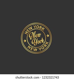 Gold button with new york text.new york emblem, label, badge,sticker, logo. Designed for celebration or anniversary