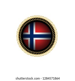 Gold button with norway flag. gold norway emblem, label, badge,sticker, logo. 