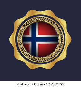 Gold button with norway flag.gold norway emblem, label, badge,sticker, logo. 