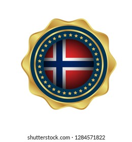 Gold button with norway flag.gold norway emblem, label, badge,sticker, logo. 