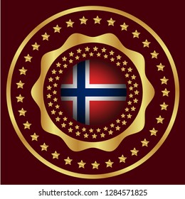Gold button with norway flag.gold norway emblem, label, badge,sticker, logo. 