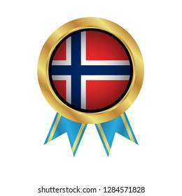 Gold button with norway flag.gold norway emblem, label, badge,sticker, logo. 