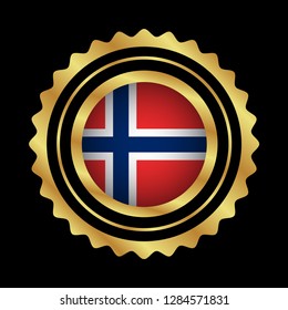 Gold button with norway flag.gold norway emblem, label, badge,sticker, logo. 
