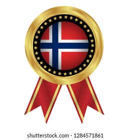 Gold button with norway flag.gold norway emblem, label, badge,sticker, logo. 
