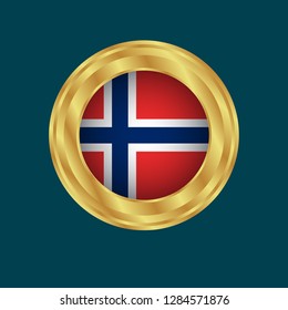 Gold button with norway flag.gold norway emblem, label, badge,sticker, logo. 