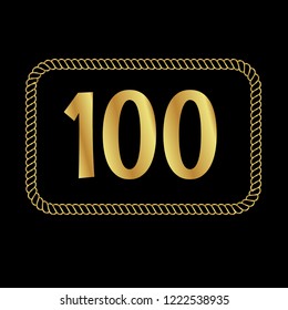 Gold button with number 100 .emblem, label, badge, logo. designed for celebration
