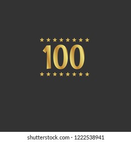 Gold button with number 100 .emblem, label, badge, logo. designed for celebration
