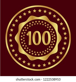Gold button with number 100 .emblem, label, badge, logo. designed for celebration