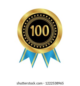 Gold button with number 100 .emblem, label, badge, logo. designed for celebration
