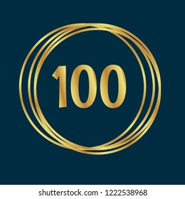 Gold button with number 100 .emblem, label, badge, logo. designed for celebration