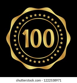 Gold button with number 100 .emblem, label, badge, logo. designed for celebration