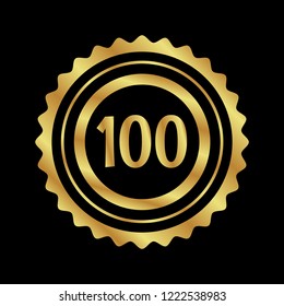 Gold button with number 100 .emblem, label, badge, logo. designed for celebration