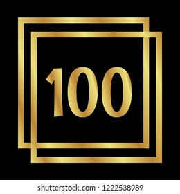 Gold button with number 100 .emblem, label, badge, logo. designed for celebration