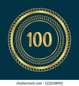 Gold button with number 100 .emblem, label, badge, logo. designed for celebration