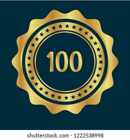 Gold button with number 100 .emblem, label, badge, logo. designed for celebration