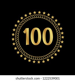 Gold button with number 100 .emblem, label, badge, logo. designed for celebration