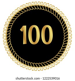 Gold button with number 100 .emblem, label, badge, logo. designed for celebration