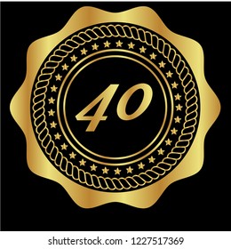 Gold button with number 40 . emblem, label, badge, logo. Designed for celebration or anniversary