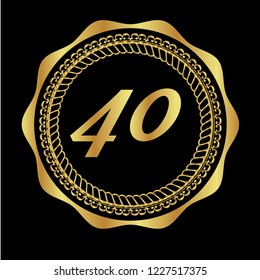 Gold button with number 40 . emblem, label, badge, logo. Designed for celebration or anniversary