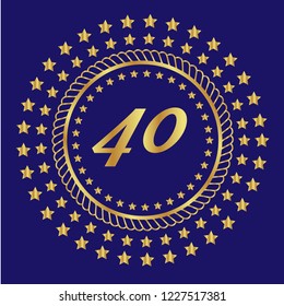Gold button with number 40 . emblem, label, badge, logo. Designed for celebration or anniversary