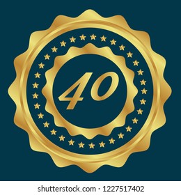Gold button with number 40 . emblem, label, badge, logo. Designed for celebration or anniversary