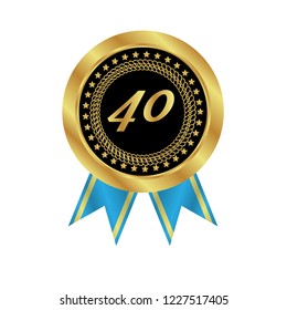 Gold button with number 40 . emblem, label, badge, logo. Designed for celebration or anniversary