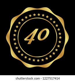 Gold button with number 40 . emblem, label, badge, logo. Designed for celebration or anniversary