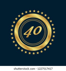 Gold button with number 40 . emblem, label, badge, logo. Designed for celebration or anniversary