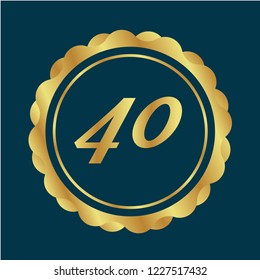 Gold button with number 40 . emblem, label, badge, logo. Designed for celebration or anniversary