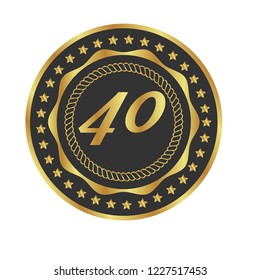 Gold button with number 40 . emblem, label, badge, logo. Designed for celebration or anniversary