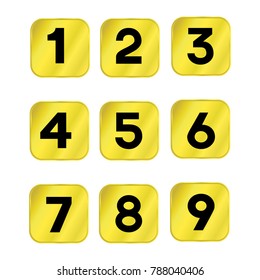 Gold Button Number of phone 0 - 9 numbering design. Flat Shape Signs vector on white background