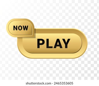 Gold button play. Start now symbol. Vector illustration isolated on white background