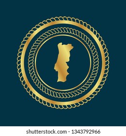 Gold button with Portugal map. Gold Portugal - emblem, label, badge,sticker, logo. 