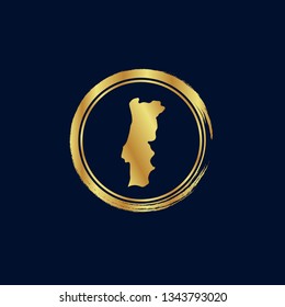 Gold button with Portugal map. Gold Portugal - emblem, label, badge,sticker, logo. 