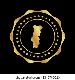 Gold button with Portugal map. Gold Portugal - emblem, label, badge,sticker, logo. 