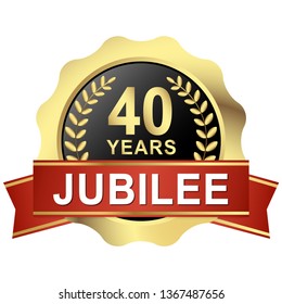 gold button with red banner for 40 years jubilee