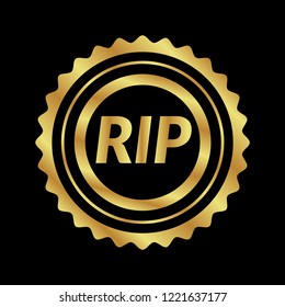 Gold button with RIP text. emblem, label, badge, logo