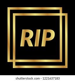 Gold button with RIP text. emblem, label, badge, logo