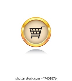 gold button with shopping symbol