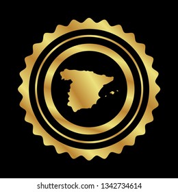 Gold button with spain map. Gold spain - emblem, label, badge,sticker, logo. 
