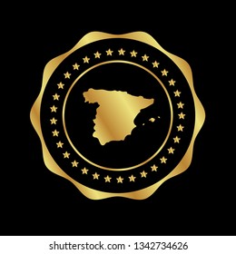 Gold button with spain map. Gold spain - emblem, label, badge,sticker, logo. 