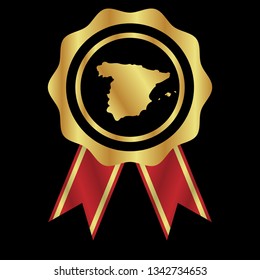 Gold button with spain map. Gold spain - emblem, label, badge,sticker, logo. 