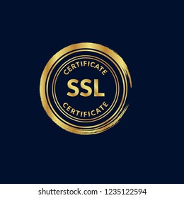 Gold button with SSL certificate. emblem,Gold SSL certificate label, badge,sticker, logo. Designed for celebration or anniversary