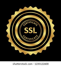 Gold button with SSL certificate. emblem,Gold SSL certificate label, badge,sticker, logo. Designed for celebration or anniversary