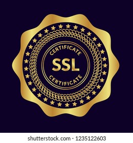 Gold button with SSL certificate. emblem,Gold SSL certificate label, badge,sticker, logo. Designed for celebration or anniversary